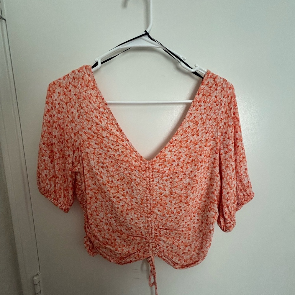 H&M Floral V-Neck Women's Top - Orange